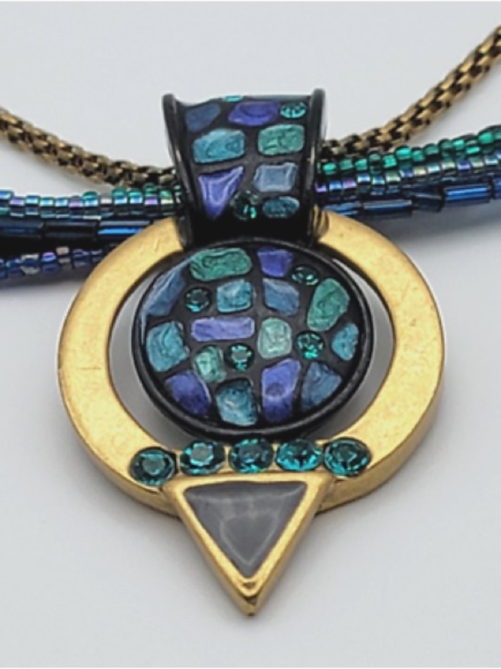 Chico's Blue-Green Multi-Strand Pendant Necklace - Picture 3 of 7